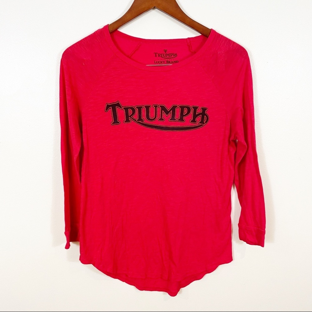 LUCKY BRAND Triumph Motorcycle Raglan Tee Red XS
